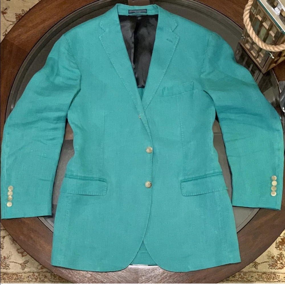 Ralph Lauren Size 40R 100% Linen Blazer Turquoise